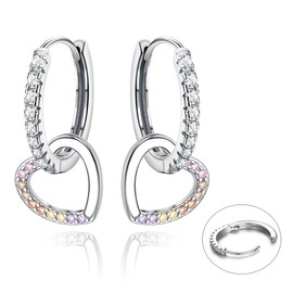 LOLIAS 925 Sterling Silver Star Earrings Dangle for Women Girls Colourful Sparkling Butterfly Heart CZ Charm Small Drop Earrings Hypoallergenic Silver Huggie Hoop Earrings, Sterling Silver