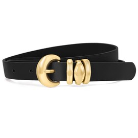 XZQTIVE Women's Leather Belt for Jeans Dresses Pants Coats Fashion Ladies Belt with Gold Buckle Black Belt for Women