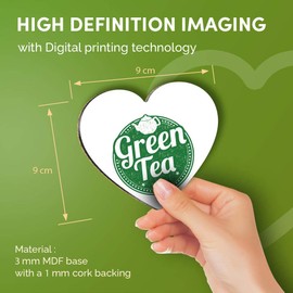 Destination Vinyl ltd Great Coasters (Set of 4) Heart - Green Tea Healthy Organic Tea Cup Drink Glossy Coasters/Tabletop Protection for Any Table Type #5171