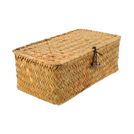 WHAMVOX Seagrass Woven Storage Bins Rustic Desktop Basket Sundries Organizer for Home
