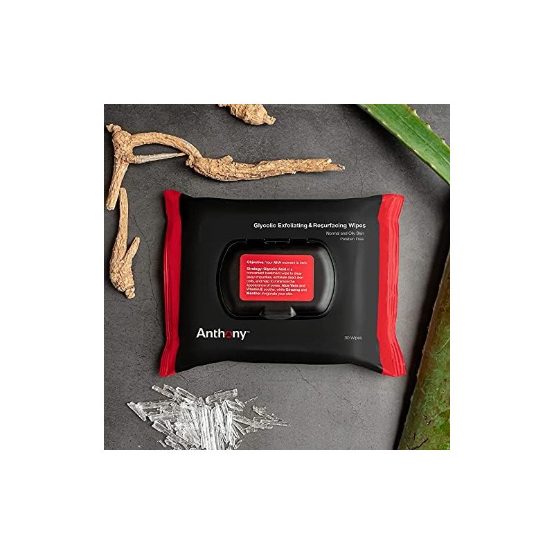 Anthony Glycolic Exfoliating and Resurfacing Wipes, 30 Wipes