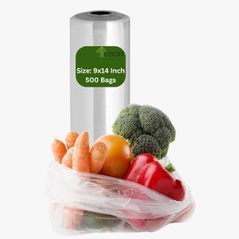 ezkart 500 Clear Plastic Food Bags on a Roll Ideal for Storing Fresh Fruits, Vegetables, Nuts, Sandwiches, Freezing, and More | Disposable and Reusable for Versatile Use. (1000, 9x14 Inch)
