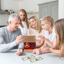 Revanom Electronic Piggy Bank, Mini ATM Password Money Bank Cash Coins Saving Box for Kids, Cartoon Safe Bank Box Perfect Toy Gifts for Boys Girls (Gold)