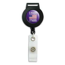 I Stand for The Flag Kneel Cross USA American Flag Patriotic Lanyard Retractable Reel Badge ID Card Holder