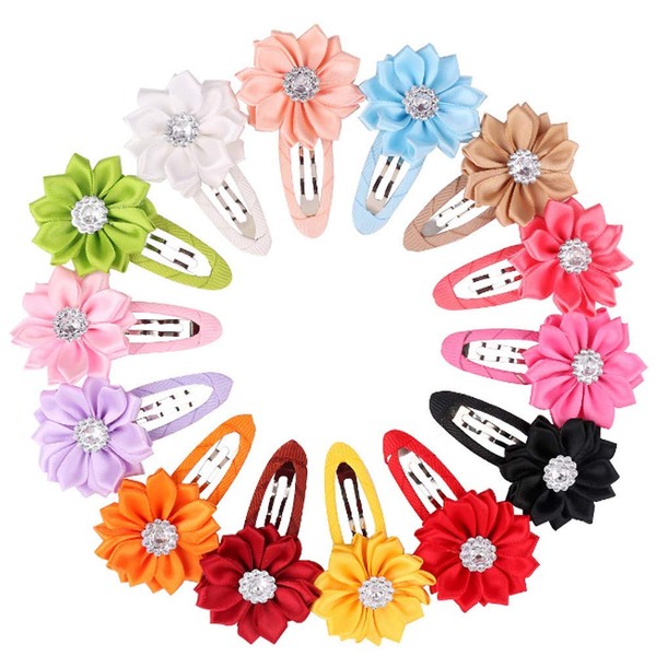 12 Pcs Snap Hair Clips Assorted Color Mini Grosgrain Ribbon Sunflower Hair Clips No Slip Snap Barrettes Hair Accessories for Toddlers Baby Girls Kids (Color Random)