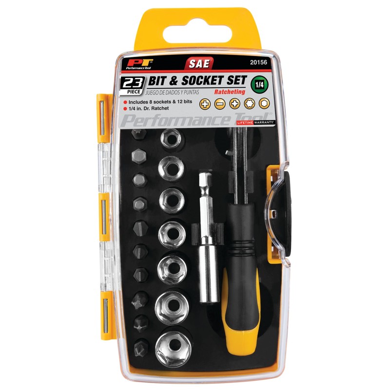 Performance Tool 20156 23-Piece Ratcheting Bit and Socket Set With