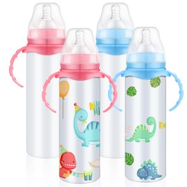 TrelaCo 4 Pcs Sublimation Baby Bottle Sublimation Sippy Cups with Handle 8 oz Sublimation Blank Kids Stainless Steel Tumblers Insulated Toddler Water Sublimation Cups
