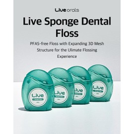 LiveOrals Live Sponge Dental Floss 164ft (50m) Pack of 6 – PFAS-Free Expanding Floss with 3D Mesh Design, Non-Toxic Wax Coated for Gentle & Effective Cleaning Between Teeth