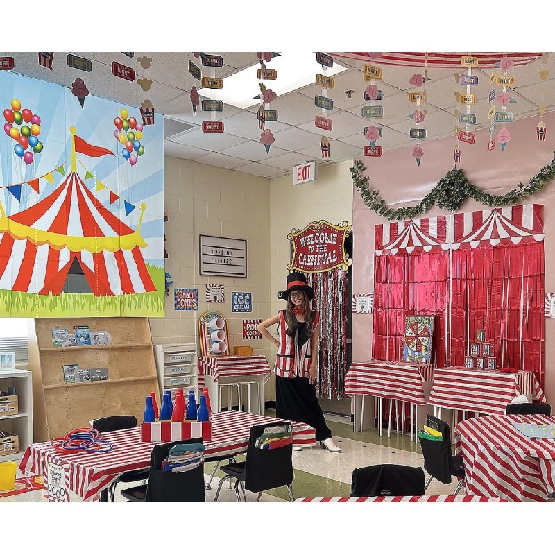 NE-AS Red White Stripe Circus Tent Wall Backdrop Carnival Party