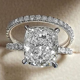Sdouefos Fashion 925 Sterling Silver Set Diamond Lovers Set Ring Four Claw Zircon Ring 2 Piece Set Eternal Love Engagement Wedding Diamond Ring (O)