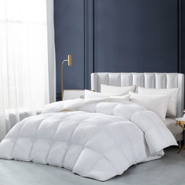 Luxurious Heavy Weight Winter Weather, King Size Goose Feathers Down Comforter, 100% Egyptian Cotton Cover, 75 oz. Fill Weight, White Solid Comforter