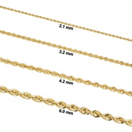 Kooljewelry Solid 14k Yellow Gold Filled Rope Chain Necklace for Men and Women (2.1 mm, 3.2 mm, 4.2 mm or 6 mm), 20 inches, Gold Filled, No Gemstone