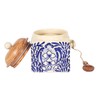 Creative Co-Op Stoneware Canister with Design, Lid and Spoon, Cream,