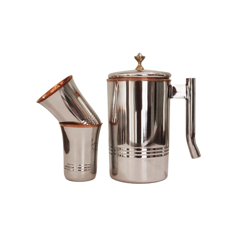 Stainless Steel and Pure Copper Water Pitcher with 2 Matching