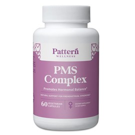 Pattern Wellness PMS Complex - Hormonal Balance, Cramp, Mood, + Period Support - Essential Vitamins, Minerals, & Herbal Extract Blend for Women - 60 Vegan Capsules