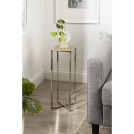 Kate and Laurel Jaspur Modern Drink Table, 7 x 7 x 21, Silver and Wood, Decorative Glam Accent Table for Display and Storage