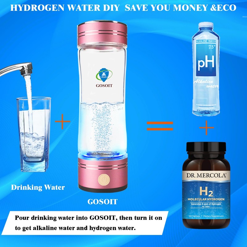 GOSOIT Hydrogen Water Bottle Hydrogen Alkaline Water Pitcher Generator Ionizer