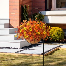 Artificial Faux Hanging Flowers Plants Basket for Outdoor Fall Decoration,Fake Silk Daisy in Planter UV Resistant Realistic for Outside Home Porch Patio Yard Balcony Autumn Decor(Orange Brown Yellow)