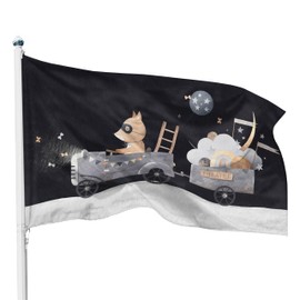 PHENO FLAGS Good Night Flag for Children - 60 x 90 cm - Unique Motif with Cute Fox and Moon, High-Quality Children's Flag for Children's Room or Play Tower with Metal Eyelets and Double Stitching