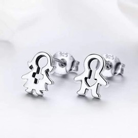 PAHALA 925 Sterling Silver Boy And Girl Stud Earrings