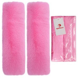 2Pcs Soft Plush Rabbit Fur Car Seat Belt Pads Fluffy Shoulder Strap Cover Seatbelt Protector Neck Cushion Protector Car Accessories for Adults Kids(Pink,Pack of 2)