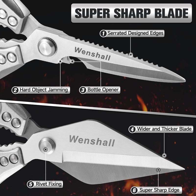 Wenshall Kitchen Shears Set Heavy Duty Poultry Shears（Silver）