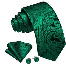 Barry.Wang Green Tie for Men Paisley Silk Necktie Pocket Square Cufflinks Set Formal Wedding Party Business