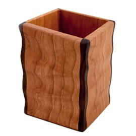 American Made Sculpted Cherry Wood Utensil Holder Crock