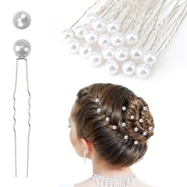 20 Pack Wedding Pearl Hair Pins, U Shaped Bridal Bun Pins Long Hair Grips Pearl Hair Updos Bridesmaid Hair Accessories for Women Girls Bridesmaids Prom Wedding Ball (Pearl)