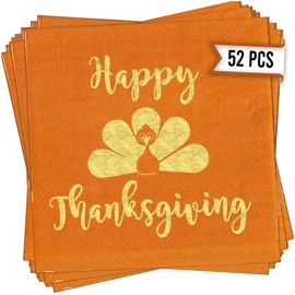 Happy Thanksgiving Napkins 52 Pcs, Cocktail Thanksgiving Napkins Disposable, Paper Friendsgiving Napkin, Friendsgiving Decorations, Grateful and Thankful - Funny Thankgiving Cocktail Napkin For Dinner