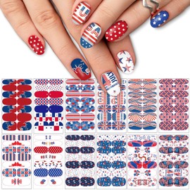 TailaiMei 12 Sheets 4th of July Nail Wraps Stickers, Patriotic Nail Polish Strips Self-Adhesive Full Wraps with 2 pcs Nail Files for Independence Day American Flag DIY Nail Art Design
