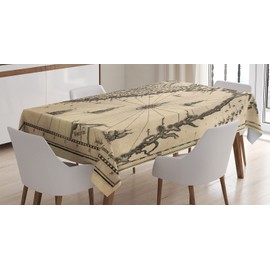 Ambesonne Mapa del Mundo Mantele, Noruega Viking Escandinavia, Resistente al Agua Lavable Colores No Destiñen Personalizado, 52" X 70", Crema Gris