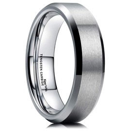 King Will 6mm Men's Silver Wedding Ring - Brushed Matte Surface, Beveled Polished Edge, Comfort Fit Size13.5