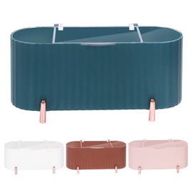 Swpeet 1 Pack 3 Grids Green Plastic Separate Cotton Swabs Dispenser with Detachable Partition, Cotton Ball Holder with Clear Lid, Jar for Cotton Pads Bathroom Organizer Canisters