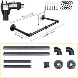 WZPFFR Wall Mounted Clothes Rack of 1，31.5" Industrial Pipe Clothes Rack for Hanging Clothes，Multi-Purpose Clothing Hanging Rod for Laundry Room and Closet Storage，Matte Black