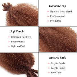 SIXERSI Afro Spring Twist Hair 12 Inches Marley Twist Braiding Hair Extensions 30# Brown Cuban Twist Marley Hair Island Micro Springy Afro Kinky Twist Crochet Hair Braiding