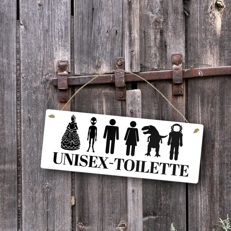 Unisex Toilet Metal Sign L 10.5 x 28 cm White