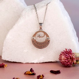 Tuscany Silver Women's Sterling Silver Rhodium Plated I Love You to The Moon and Back 15.7 mm Disc and Star Pendant on Rhodium Plated Panza Curb Chain 46 cm/18 inch