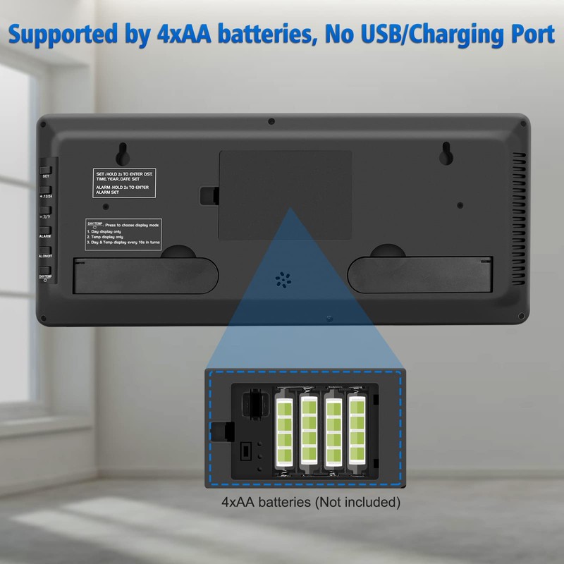 WallarGe 14.5'' Large Digital Wall Clock Battery Operated with Jumbo