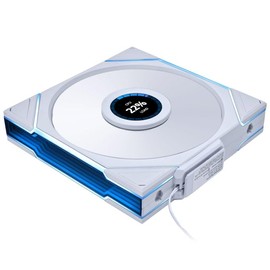 Lian Li UNI FAN TL140 LCD – 140mm ARGB PWM Fan with LCD Display, White, Wireless Daisy-Chain, Dual-Zone RGB, Fluid Dynamic Bearing, Controller-Free Installation