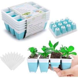 Hanaoyo 5 bandejas reutilizables para iniciación de semillas, kit de inicio de semillas de 60 celdas con células flexibles emergentes, bandejas de inicio de plántulas para iniciación de semillas,