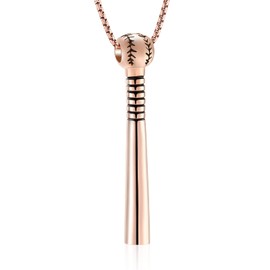 Oinsi Urn Necklace for Ashes Sport Keepsake Jewelry for Women Men Baseball Bat Cremation Urn Necklace Memorial Pendant with Filling Kits(Rose Gold)