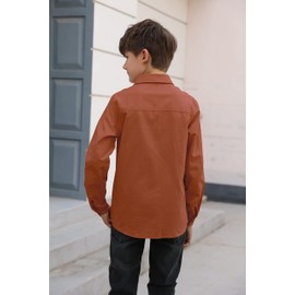 Boys' Long Sleeve Dress Shirts Classic Collared Button-Down Tshirt Solid Cotton Top with Chest Pocket White size 4