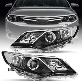 TUSDAR Compatible with 2012-2014 Toyota Camry Headlight L/Le/Xle/Hybrid/SE Assembly Driver Passenger Side(Black Housing with Clear Reflector)