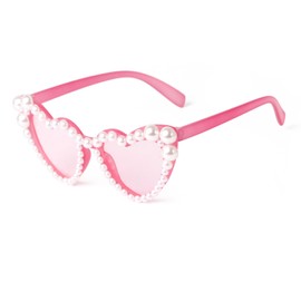 ADE WU Heart Sunglasses Kids Pearl Heart Shaped Sunglasses for Girls Hor Pink Frame Age 3-8