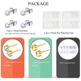 Orglace 4 Pack Ear Piercing Kit,Disposable Self Ear Piercing Gun Painless Painless Ear Piercing Gun Tool with Ear Studs (4mm 280# Silver)