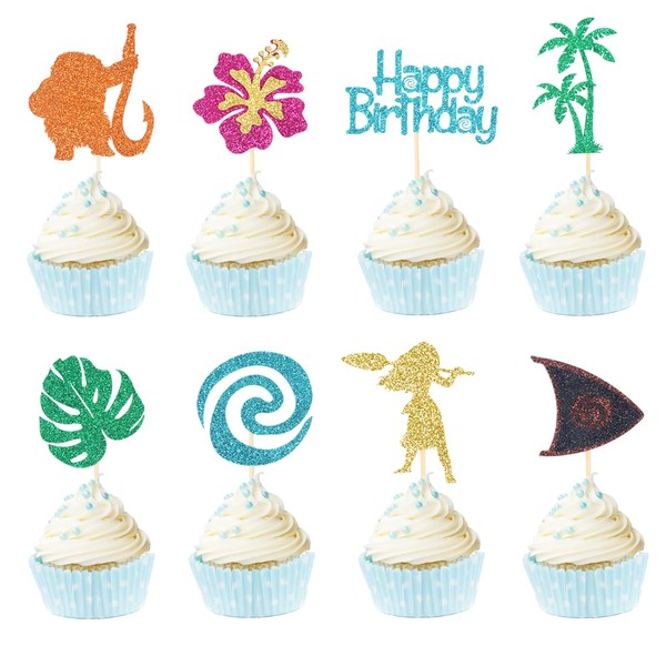 Wootkey Glitter Moa Inspired Cupcake Toppers 24Pcs Glitter Palm Leaf