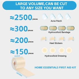 Hydrocolloid Bandages for Wound Care, Extra Large Medical-Grade Hydrocolloid Roll with Self-Adhesive, Ultra Absorbent, Flexible & Waterproof, DIY Size & Shape First Aid Kit Essential (2in*16ft)