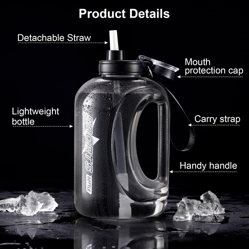 Doseno Large 95 OZ Water Bottle with Straw, Portable Handle,