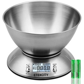 Etekcity Electronic Kitchen Scales with Stainless Steel Mixing Bowl, Timer and Temperature Sensor, Digital Wet and Dry Food Weighing Scale for Cooking and Baking-11lb/5kg
